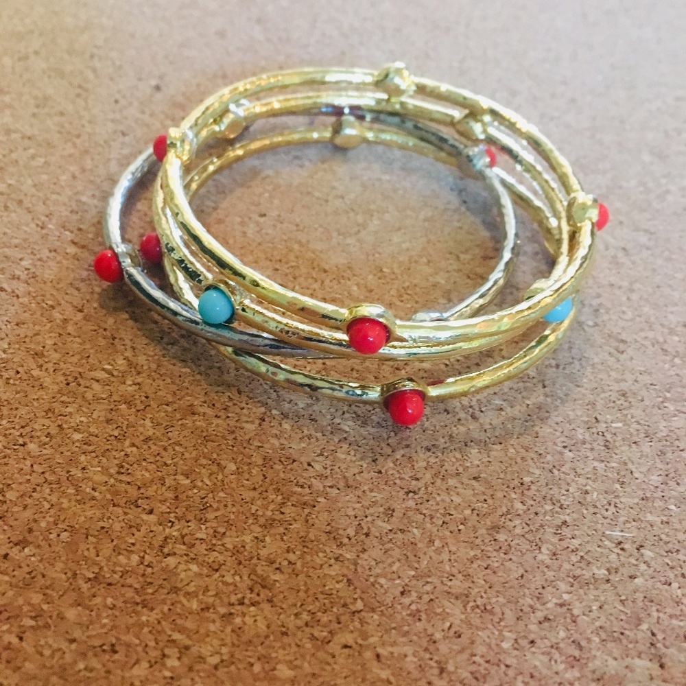 Turquoise and Coral Beaded Bangles